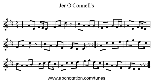 Jer O'Connell's - staff notation