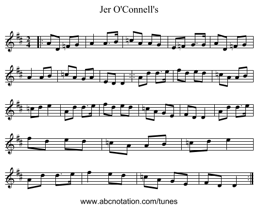 Jer O'Connell's - staff notation