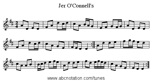 Jer O'Connell's - staff notation