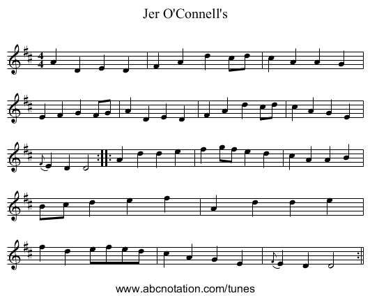 Jer O'Connell's - staff notation