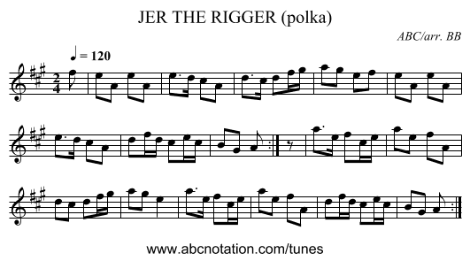 JER THE RIGGER (polka) - staff notation