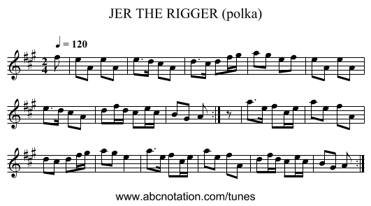 JER THE RIGGER (polka) - staff notation