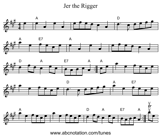 Jer the Rigger - staff notation