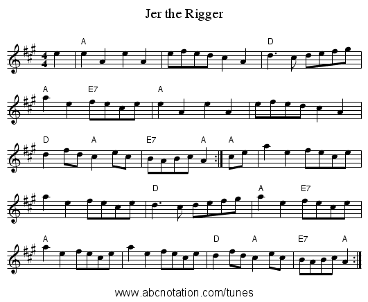 Jer the Rigger - staff notation