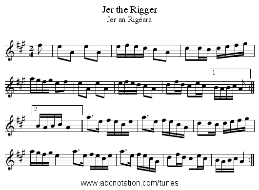 Jer the Rigger - staff notation