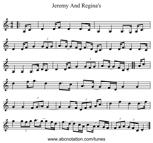 Jeremy And Regina's - staff notation