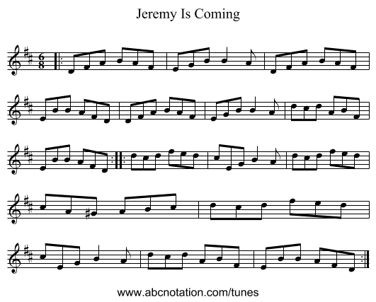 Jeremy Is Coming - staff notation
