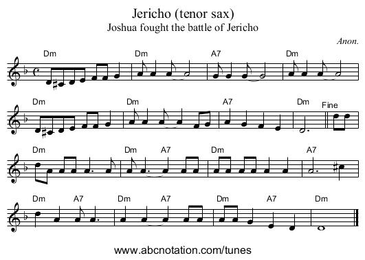 Jericho (tenor sax) - staff notation