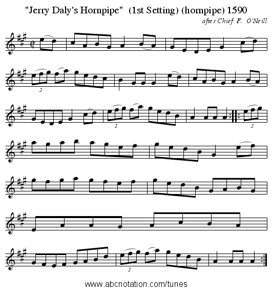 Jerry Daly's Hornpipe  (1st Setting) (hornpipe) 1590 - staff notation