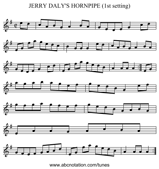 JERRY DALY'S HORNPIPE (1st setting) - staff notation