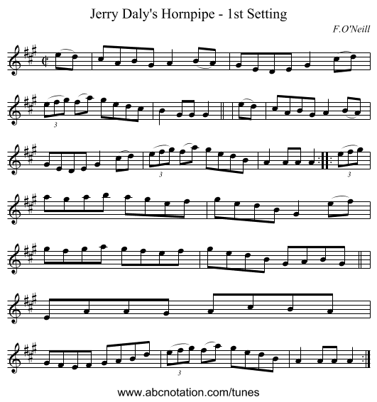 Jerry Daly's Hornpipe - 1st Setting - staff notation