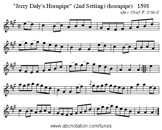 Jerry Daly's Hornpipe (2nd Setting) (hornpipe) 1591 - staff notation