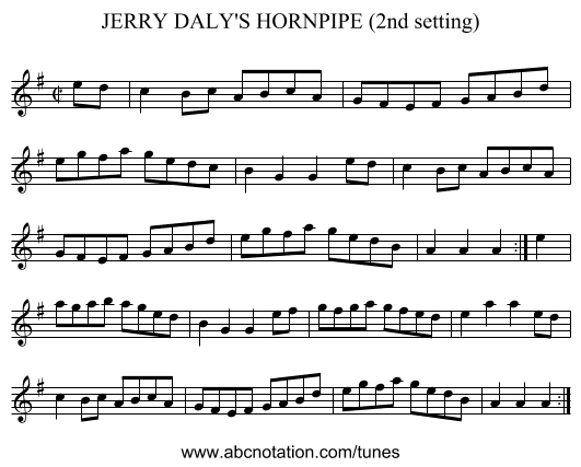 JERRY DALY'S HORNPIPE (2nd setting) - staff notation