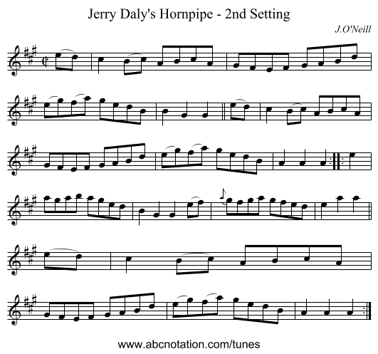 Jerry Daly's Hornpipe - 2nd Setting - staff notation