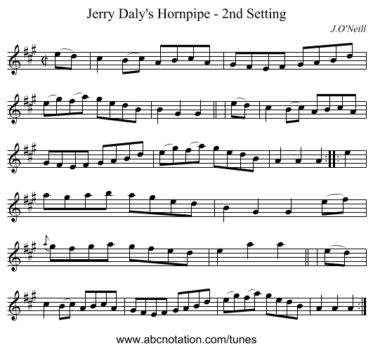 Jerry Daly's Hornpipe - 2nd Setting - staff notation