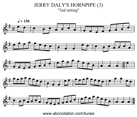 JERRY DALY'S HORNPIPE (3) - staff notation