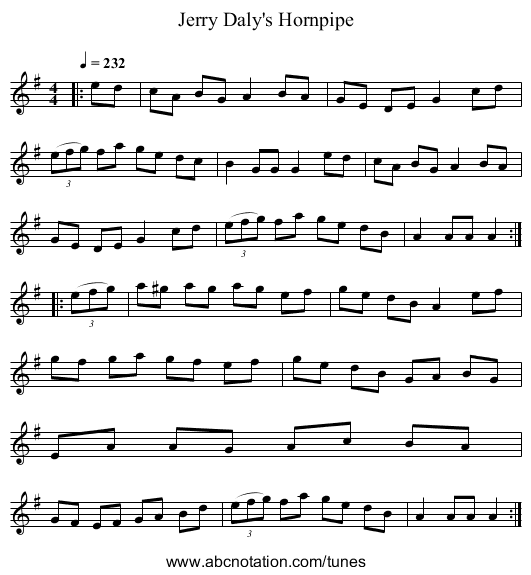 Jerry Daly's Hornpipe - staff notation