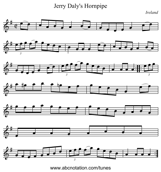 Jerry Daly's Hornpipe - staff notation