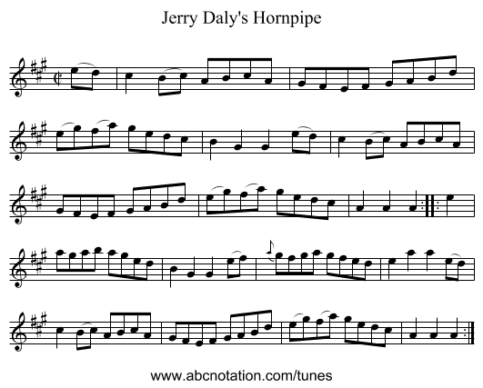 Jerry Daly's Hornpipe - staff notation