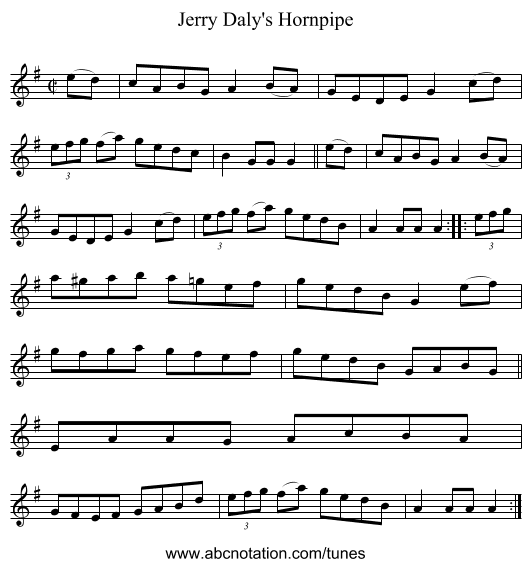 Jerry Daly's Hornpipe - staff notation