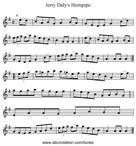 Jerry Daly's Hornpipe - staff notation