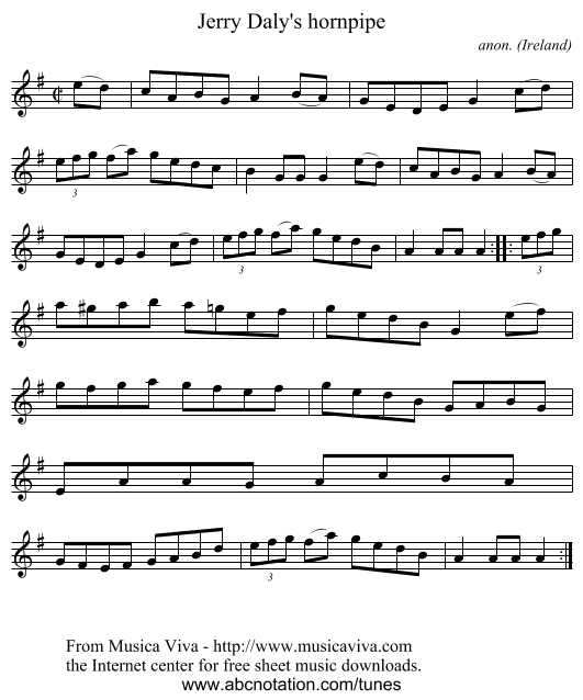 Jerry Daly's hornpipe - staff notation