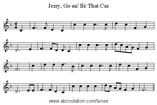 Jerry, Go an' Ile That Car - staff notation