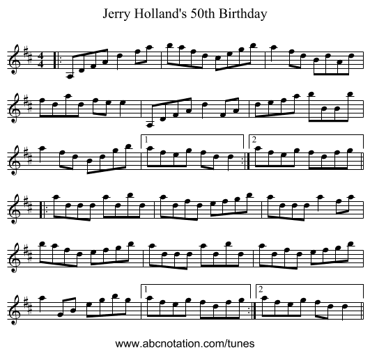 Jerry Holland's 50th Birthday - staff notation