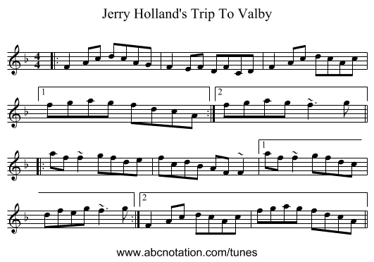 Jerry Holland's Trip To Valby - staff notation