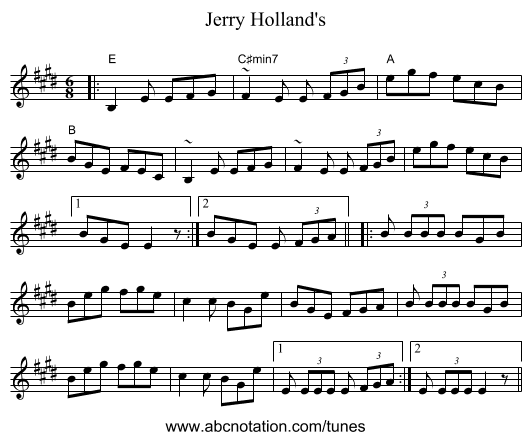 Jerry Holland's - staff notation