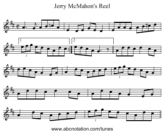 Jerry McMahon's Reel - staff notation