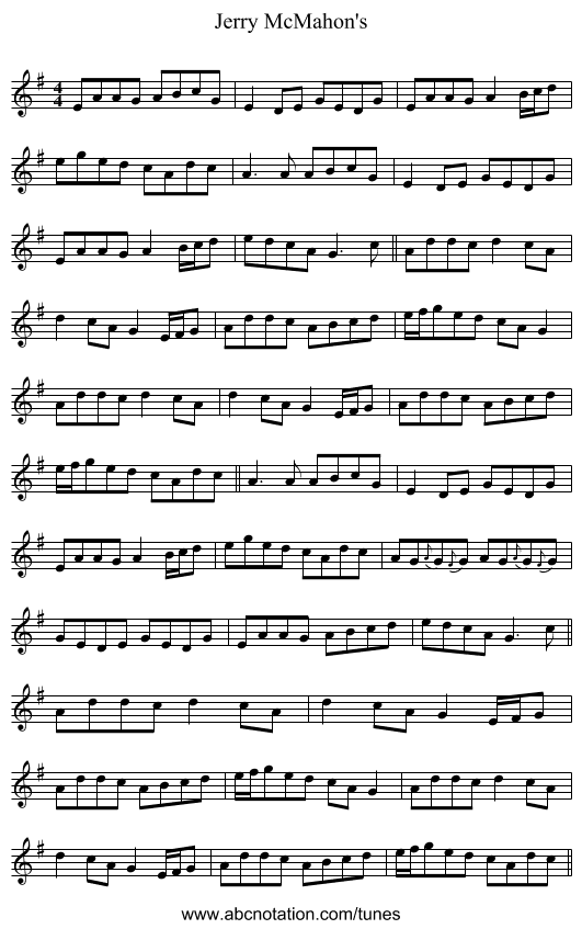 Jerry McMahon's - staff notation