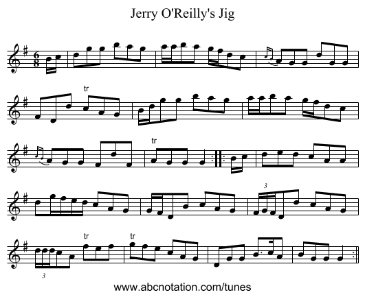 Jerry O'Reilly's Jig - staff notation