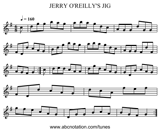 JERRY O'REILLY'S JIG - staff notation