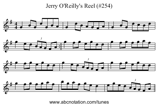 Jerry O'Reilly's Reel (#254) - staff notation