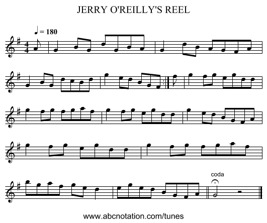 JERRY O'REILLY'S REEL - staff notation