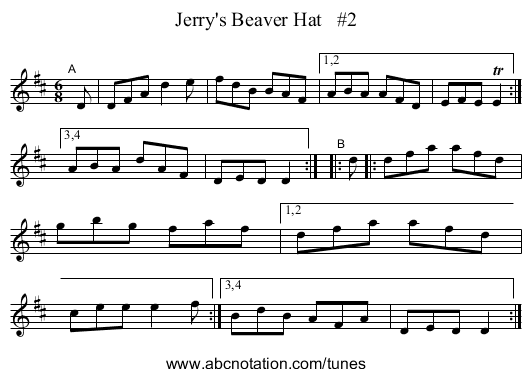 Jerry's Beaver Hat #2 - staff notation