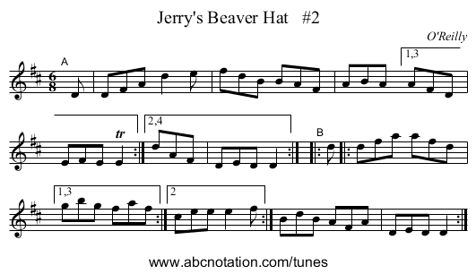 Jerry's Beaver Hat #2 - staff notation