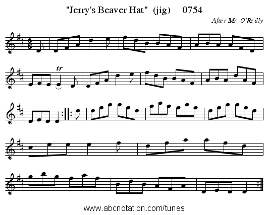 Jerry's Beaver Hat  (jig)     0754 - staff notation