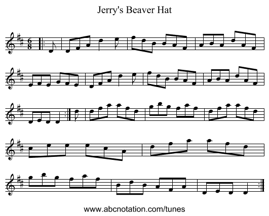 Jerry's Beaver Hat - staff notation