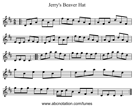 Jerry's Beaver Hat - staff notation