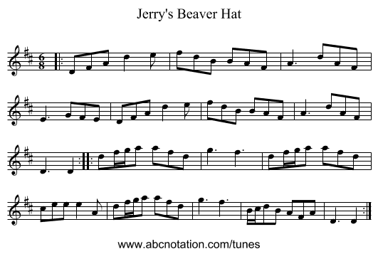 Jerry's Beaver Hat - staff notation