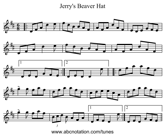 Jerry's Beaver Hat - staff notation