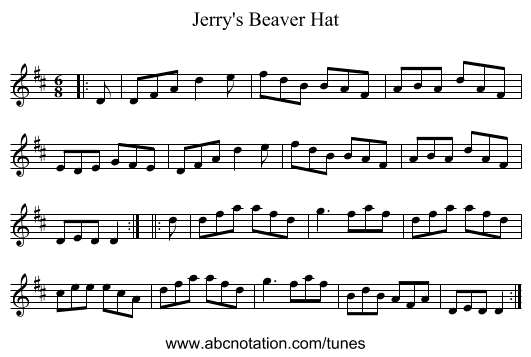 Jerry's Beaver Hat - staff notation