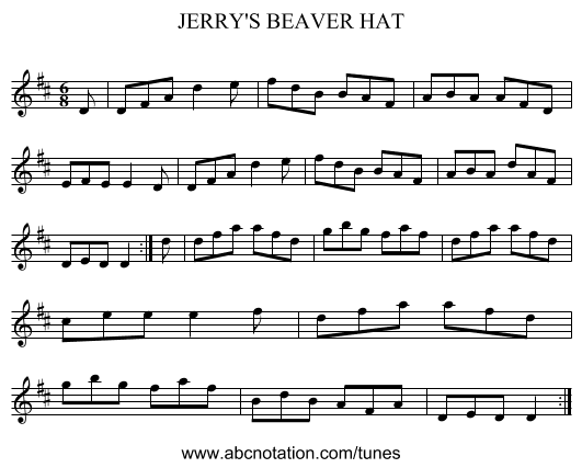 JERRY'S BEAVER HAT - staff notation