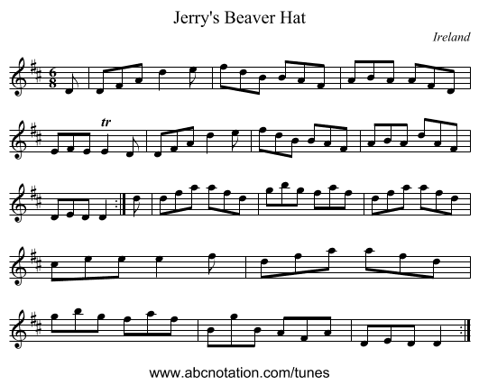 Jerry's Beaver Hat - staff notation