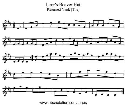 Jerry's Beaver Hat - staff notation