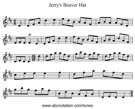 Jerry's Beaver Hat - staff notation
