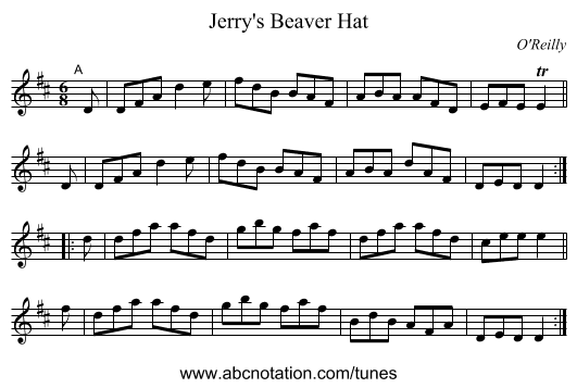 Jerry's Beaver Hat - staff notation