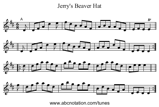 Jerry's Beaver Hat - staff notation